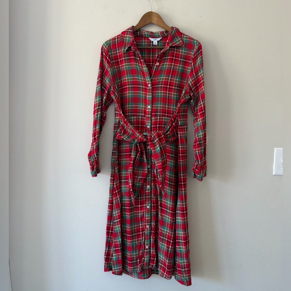 Croft & Barrow Red and Green Plaid Long Sleeve Dress Size Medium